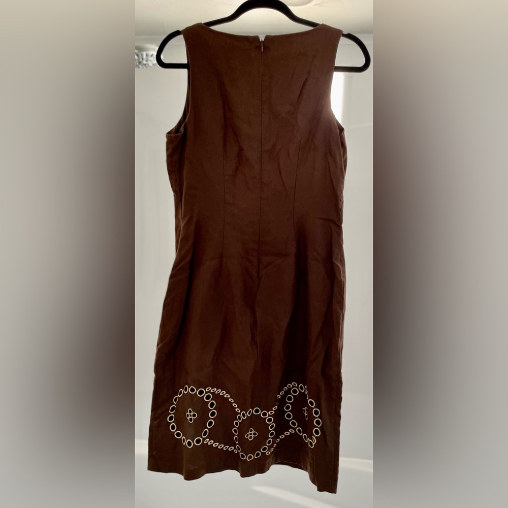 SAAC MIZRAH Brown Eyelet Linen Knee length Dress Size 10 - Picture 15 of 16